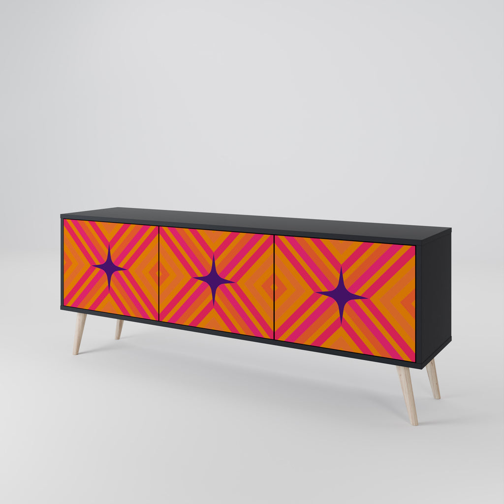 Mueble de TV de 3 puertas GEOMETRIC BRILLIANCE en acabado negro