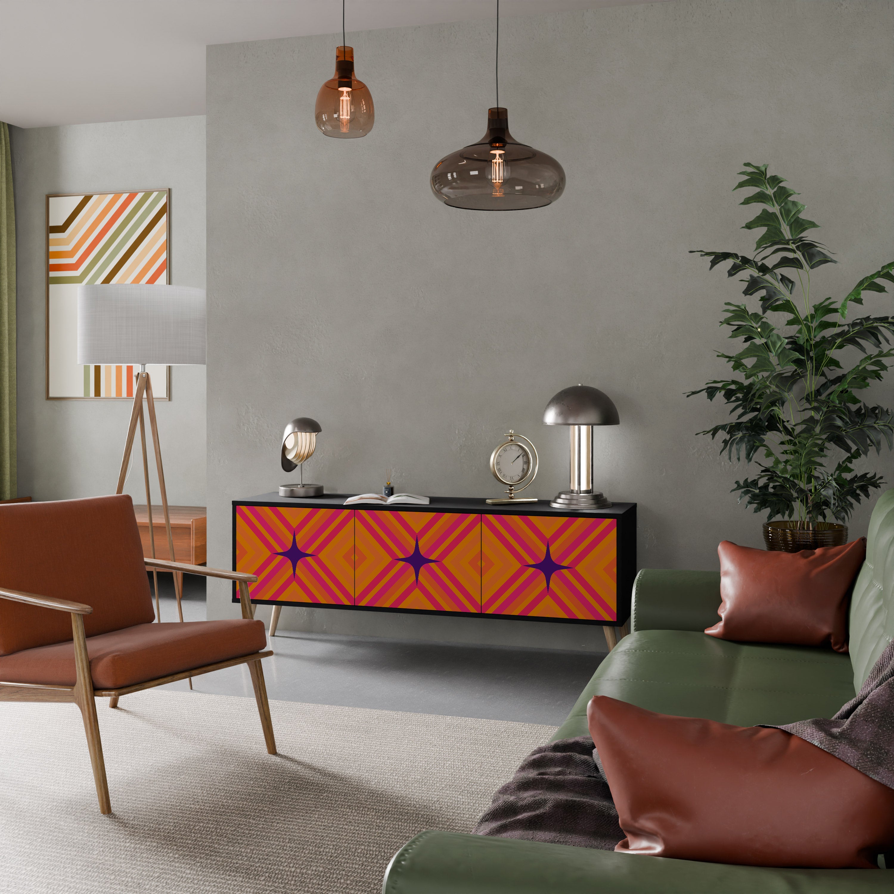 Mueble de TV de 3 puertas GEOMETRIC BRILLIANCE en acabado negro
