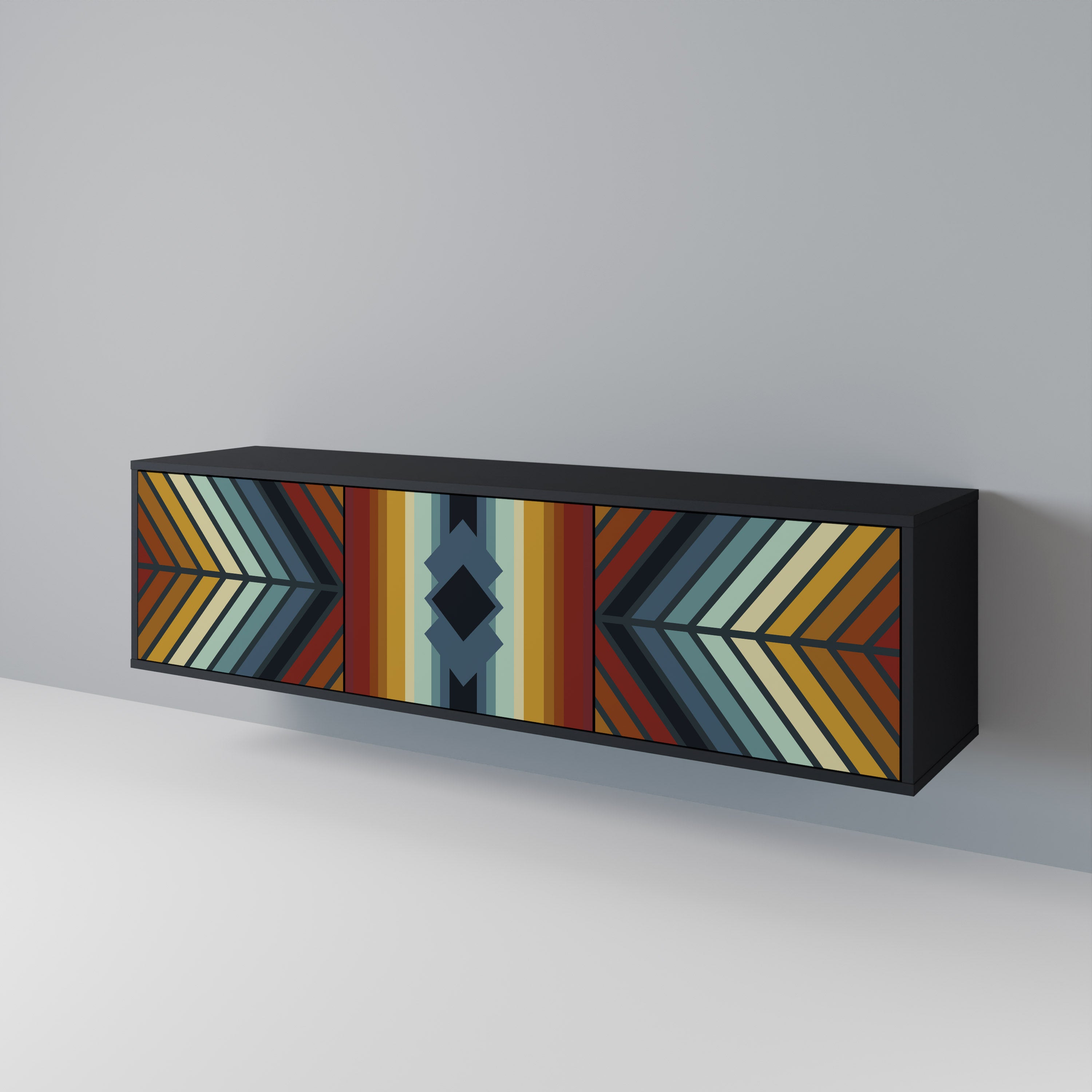 Mueble de TV INDIGENOUS ZIGZAG de 3 puertas con acabado negro