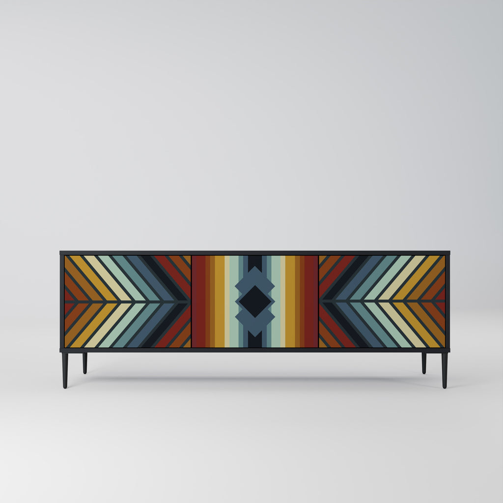Mueble de TV INDIGENOUS ZIGZAG de 3 puertas con acabado negro