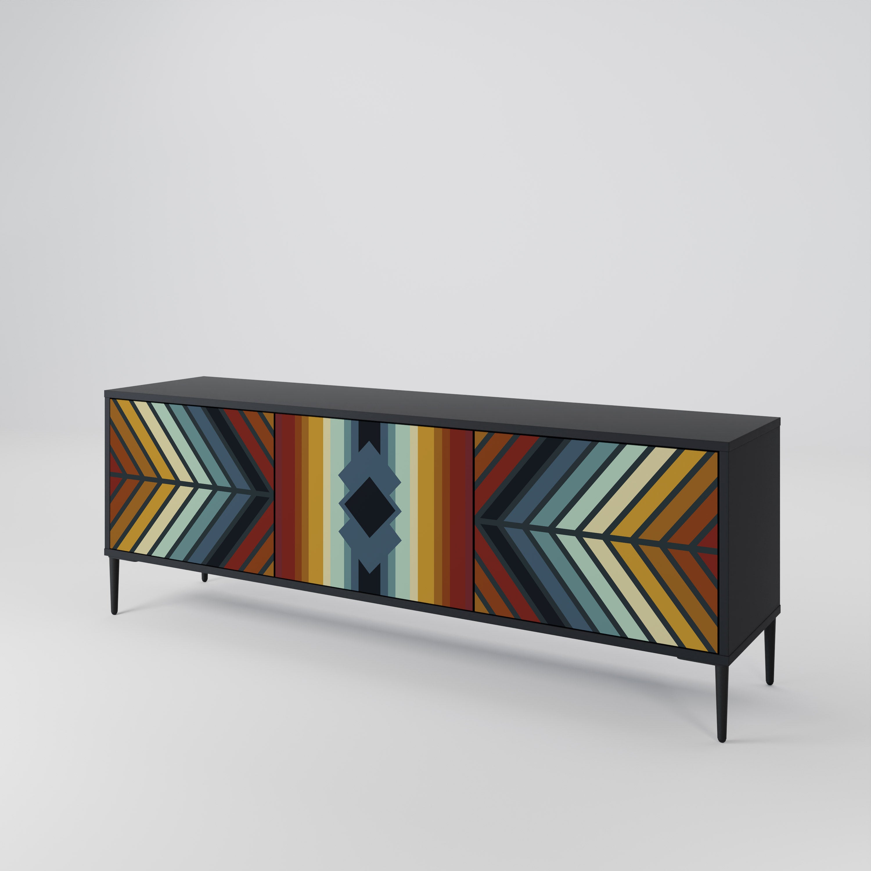 Mueble de TV INDIGENOUS ZIGZAG de 3 puertas con acabado negro