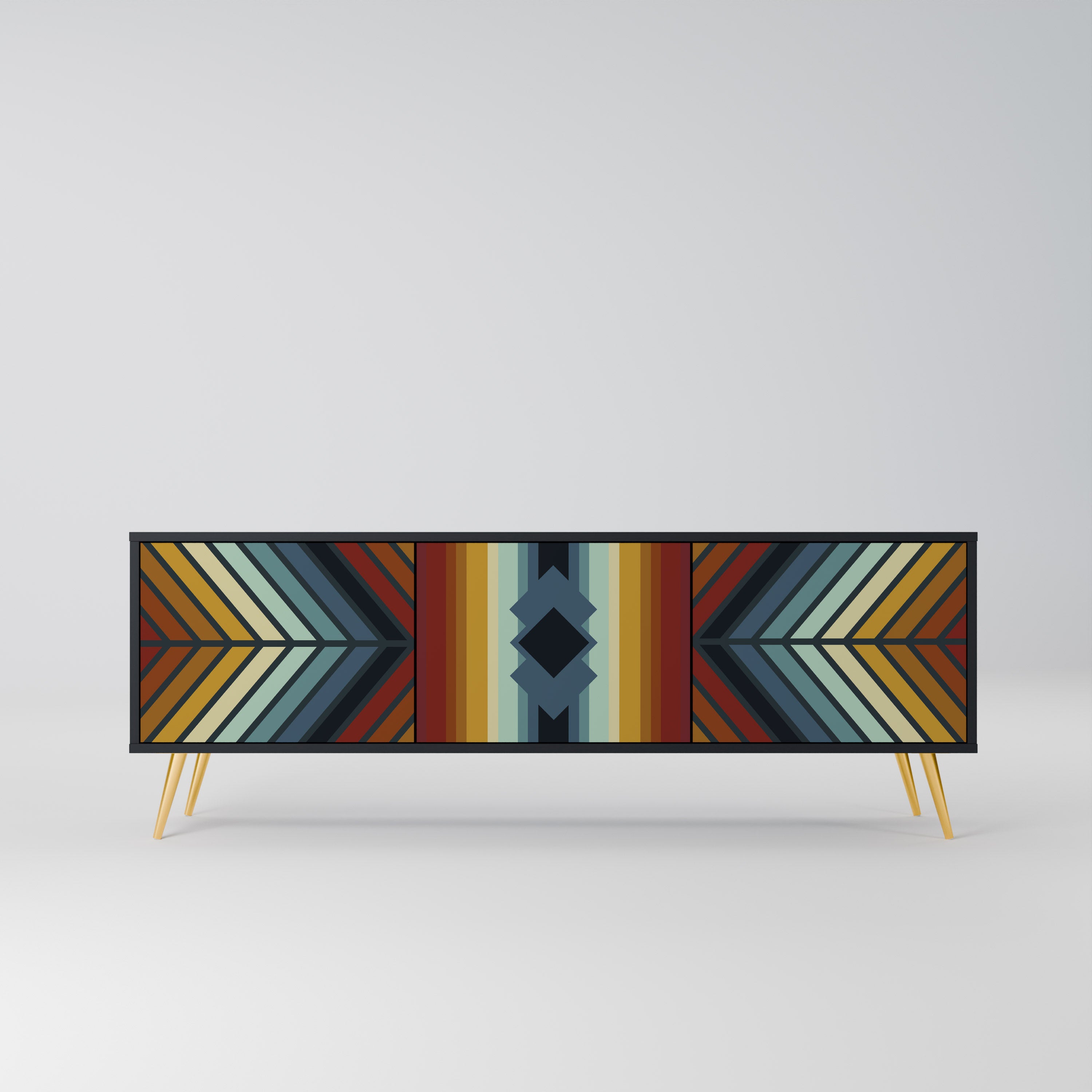 Mueble de TV INDIGENOUS ZIGZAG de 3 puertas con acabado negro