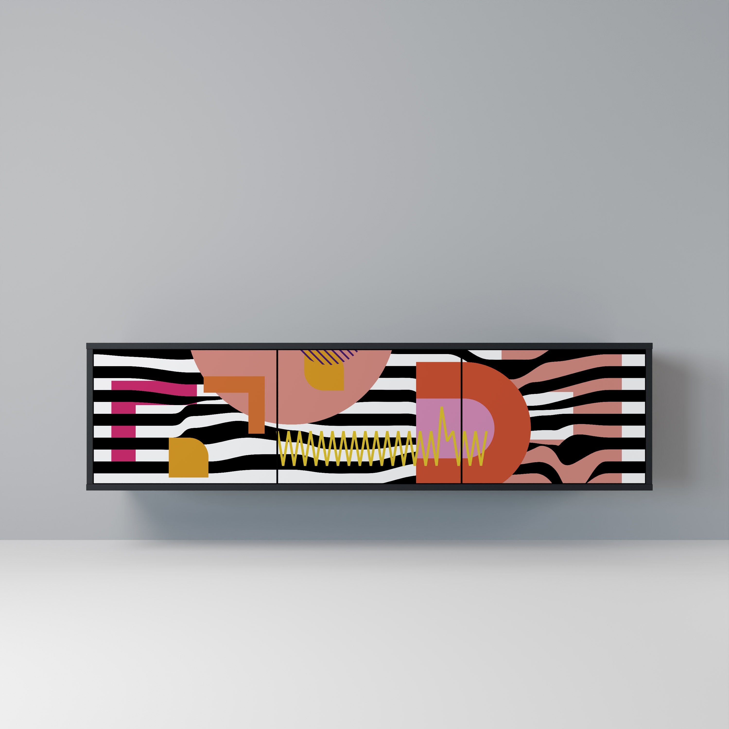 Mueble de TV de 3 puertas ABSTRACTO CROMÁTICO en acabado negro