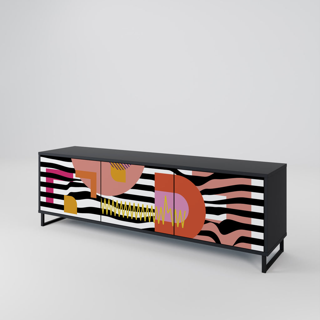 Mueble de TV de 3 puertas ABSTRACTO CROMÁTICO en acabado negro