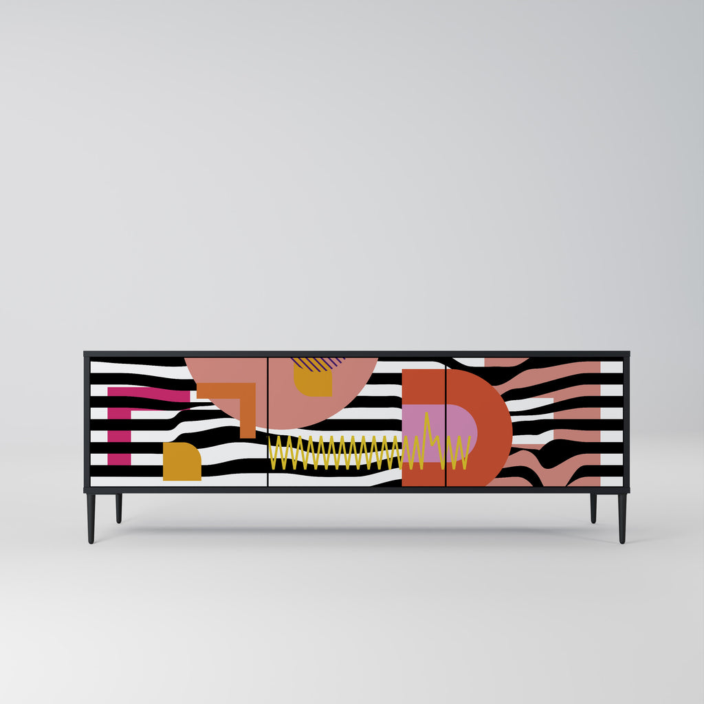 Mueble de TV de 3 puertas ABSTRACTO CROMÁTICO en acabado negro