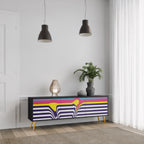 COLORFUL DIVERSION Mueble de TV de 3 Puertas en Acabado Negro