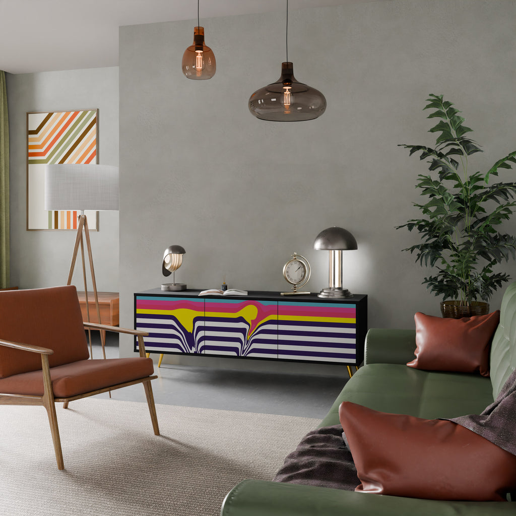 Mueble de TV de 3 puertas COLORFUL DIVERSION con acabado negro