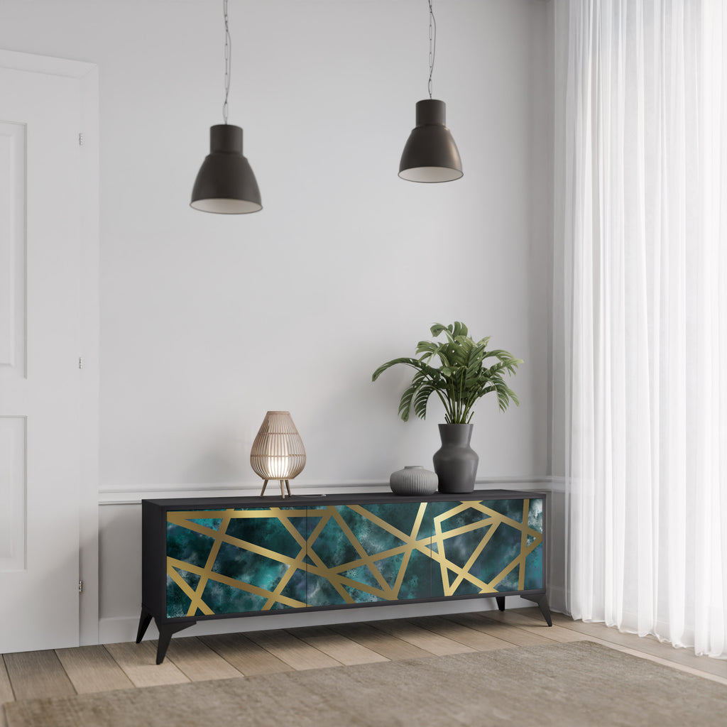 Mueble de TV de 3 puertas EL LABERINTO DE ORO en acabado negro