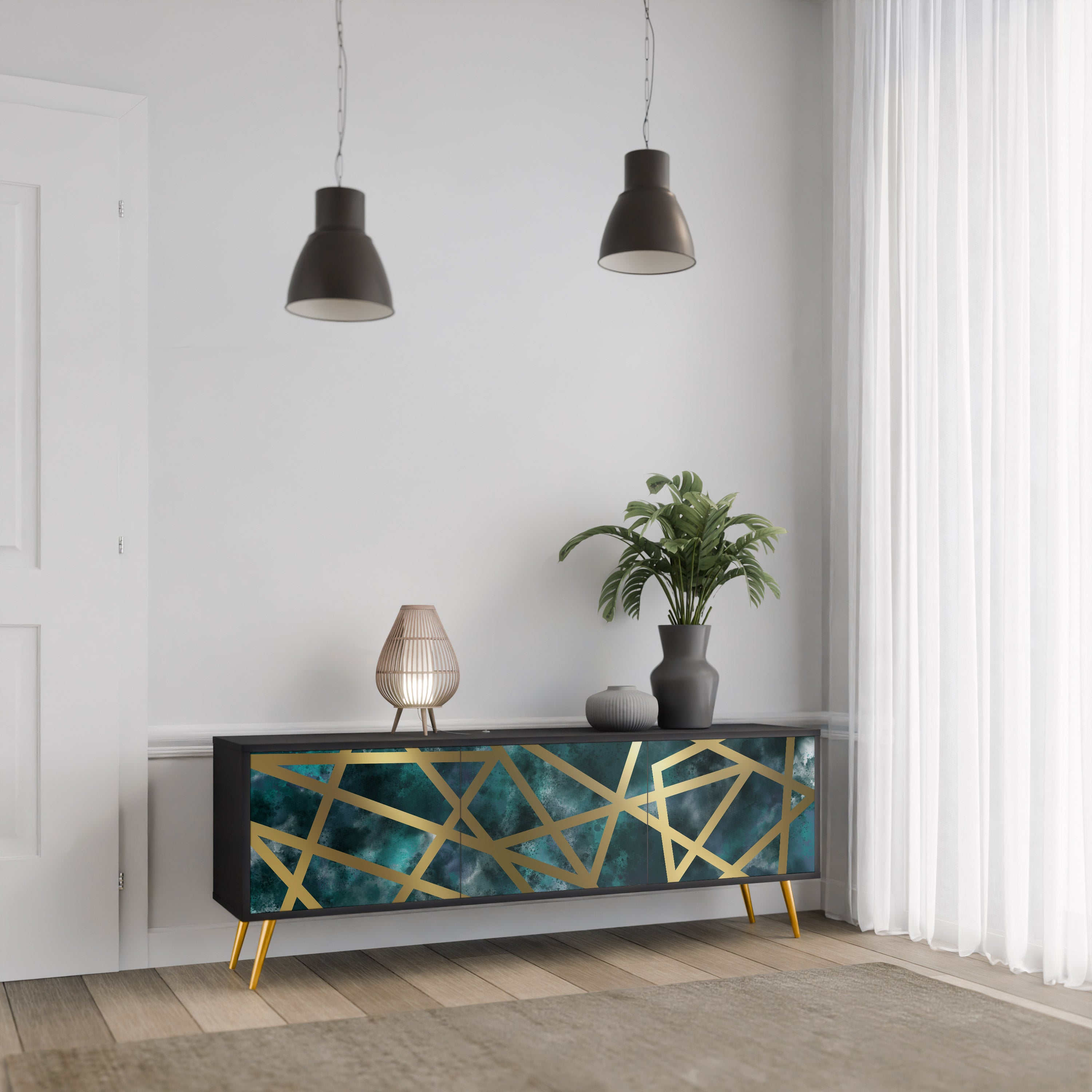 Mueble de TV de 3 puertas EL LABERINTO DE ORO en acabado negro