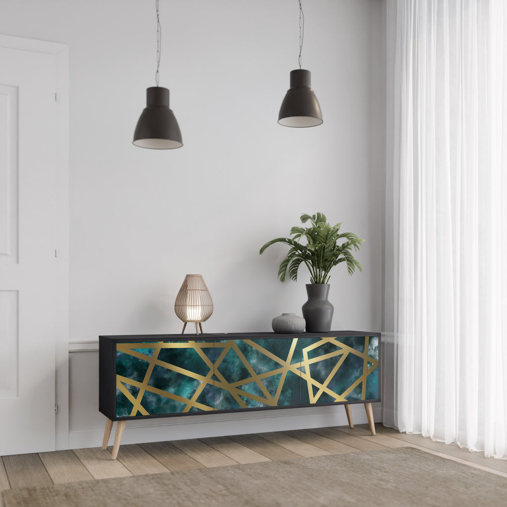 Mueble de TV de 3 puertas EL LABERINTO DE ORO en acabado negro