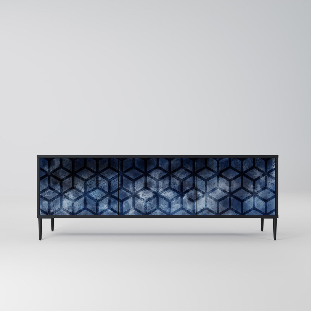 Mueble de TV de 3 puertas CUBIC MIST con acabado negro
