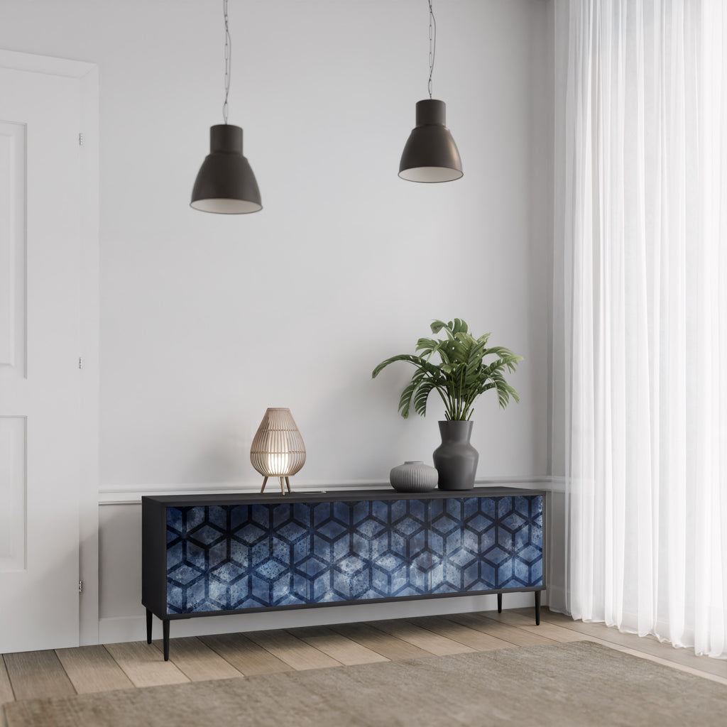 Mueble de TV de 3 puertas CUBIC MIST con acabado negro