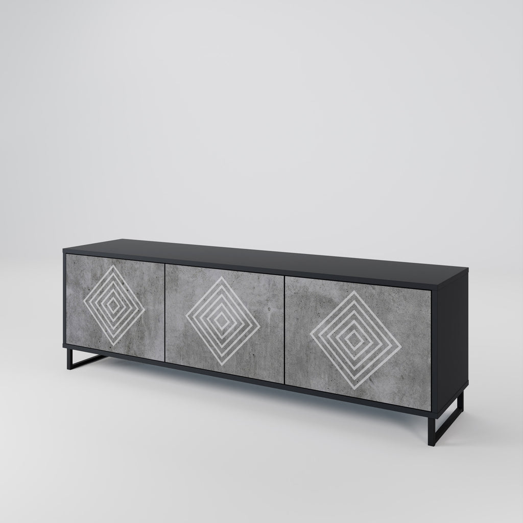 Mueble de TV de 3 puertas POLYGONAL ARTISTRY en acabado negro