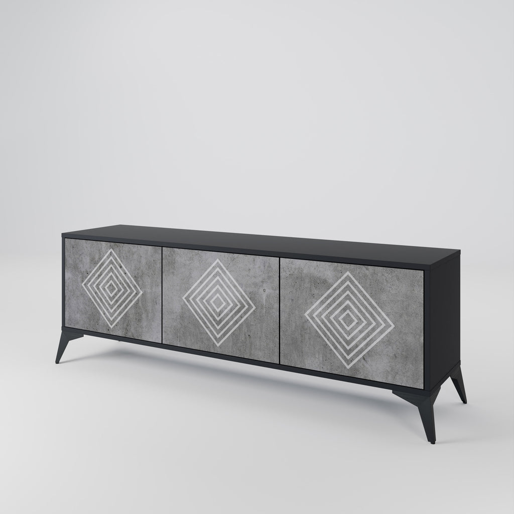 Mueble de TV de 3 puertas POLYGONAL ARTISTRY en acabado negro