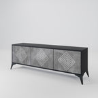 POLYGONAL ARTISTRY 3-Door TV Stand in Black Finish