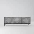 POLYGONAL ARTISTRY 3-Door TV Stand in Black Finish