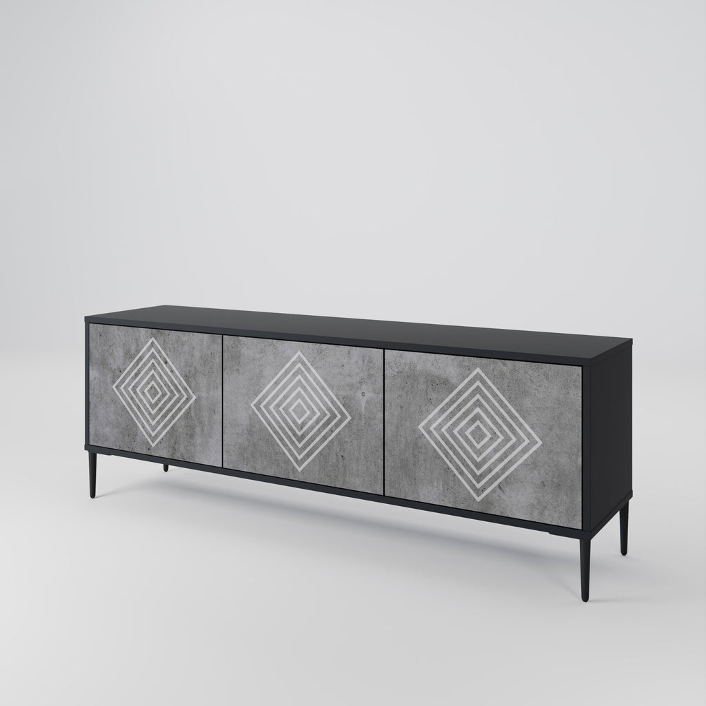 Mueble de TV de 3 puertas POLYGONAL ARTISTRY en acabado negro