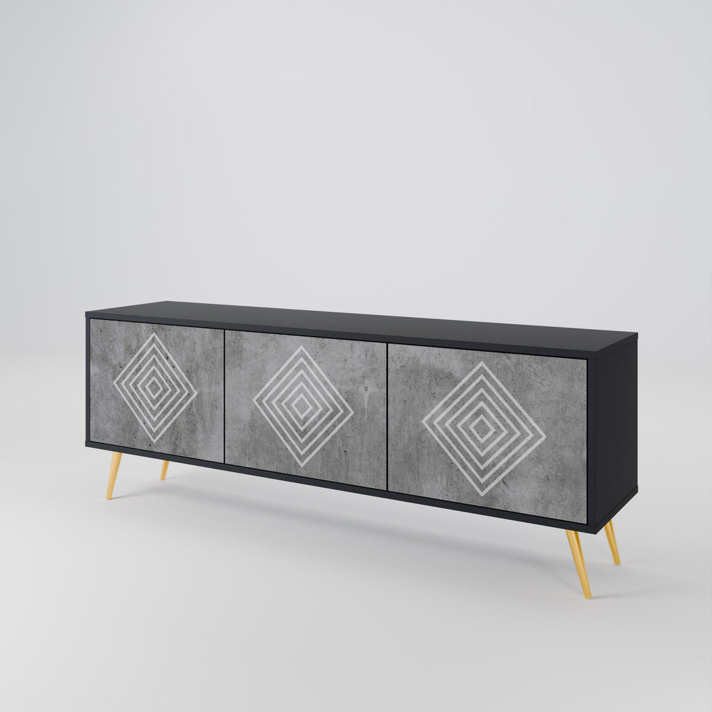 Mueble de TV de 3 puertas POLYGONAL ARTISTRY en acabado negro