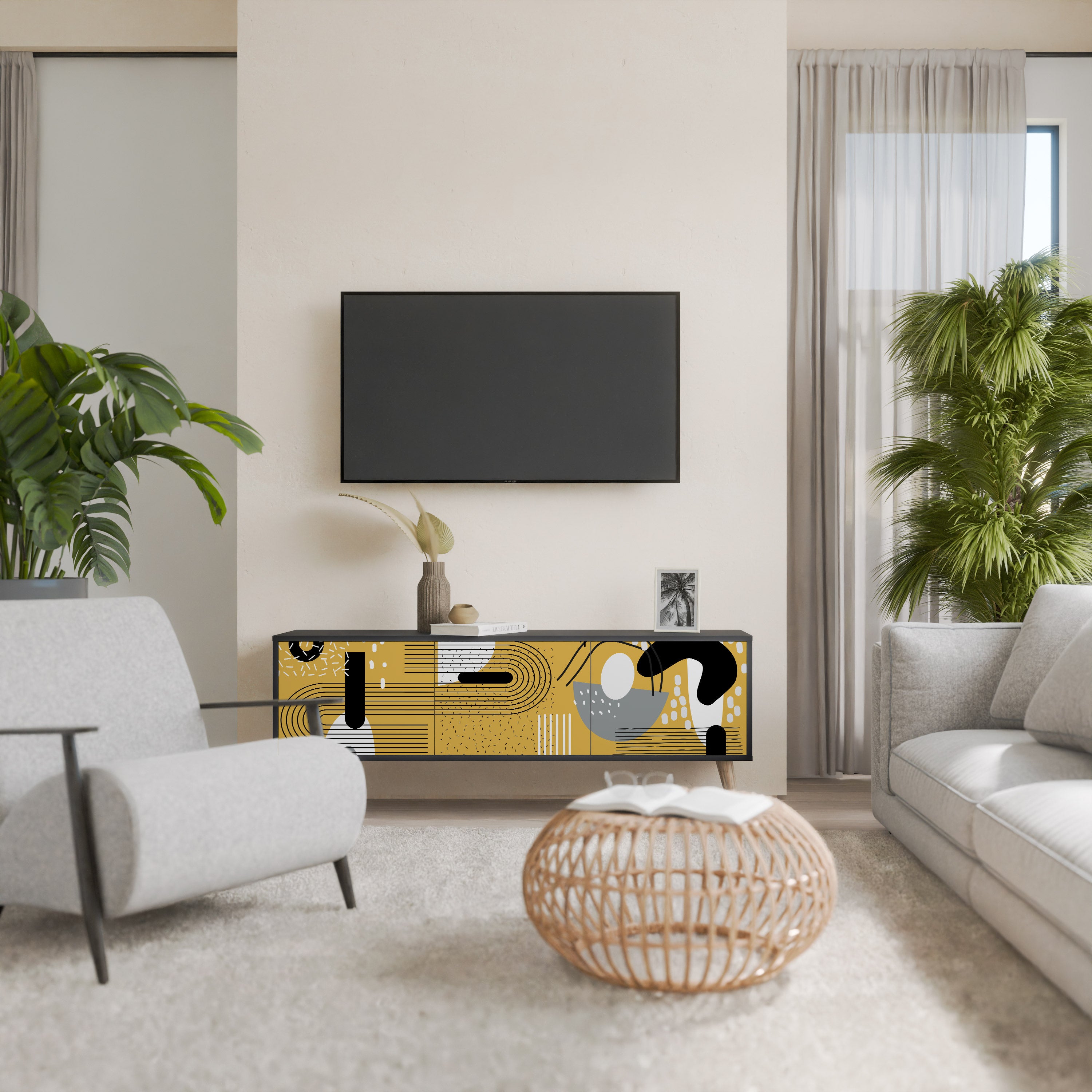 Mueble de TV de 3 puertas SHAPESHIFT SYMPHONY con acabado negro