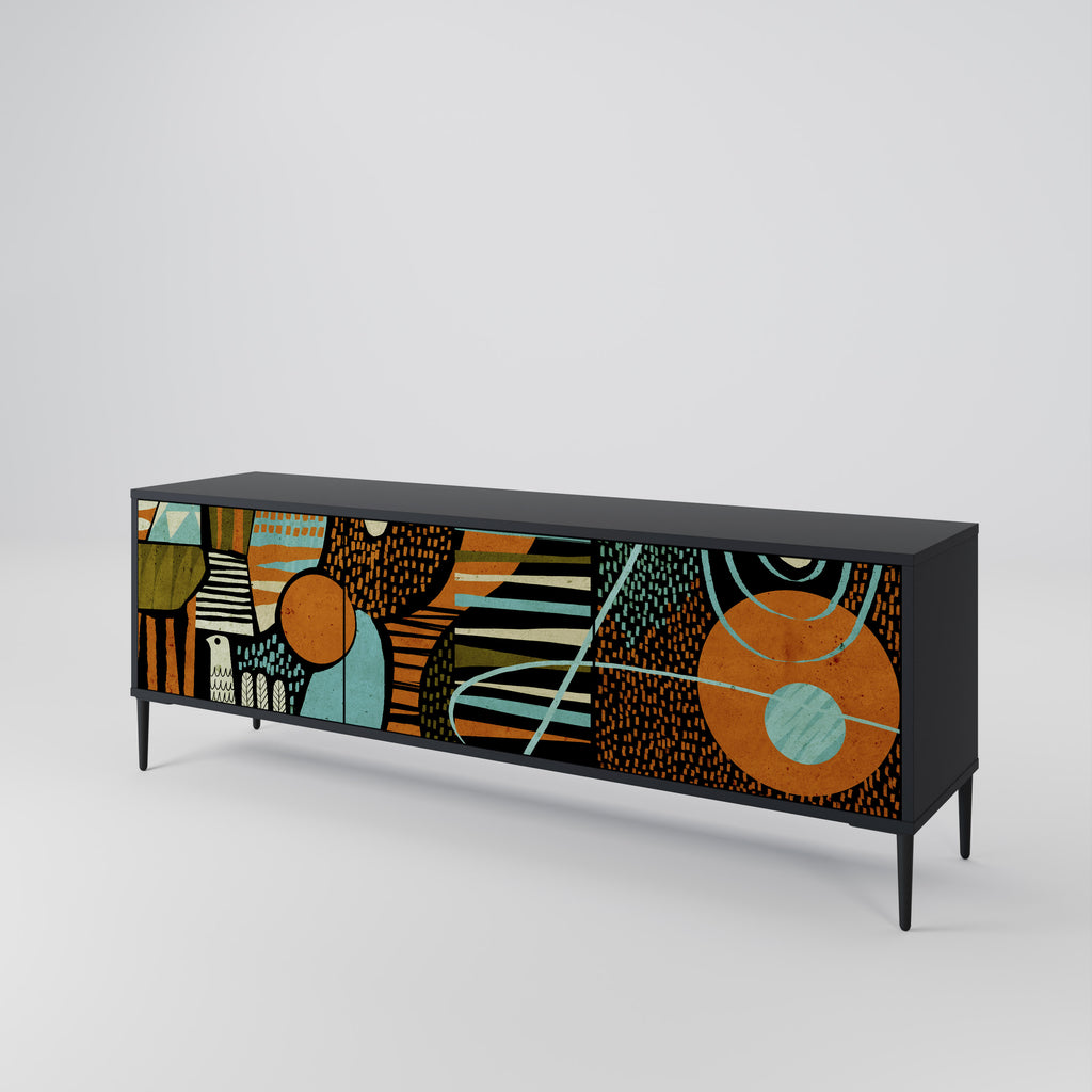 Mueble de TV de 3 puertas GEODE GLIMMER en acabado negro