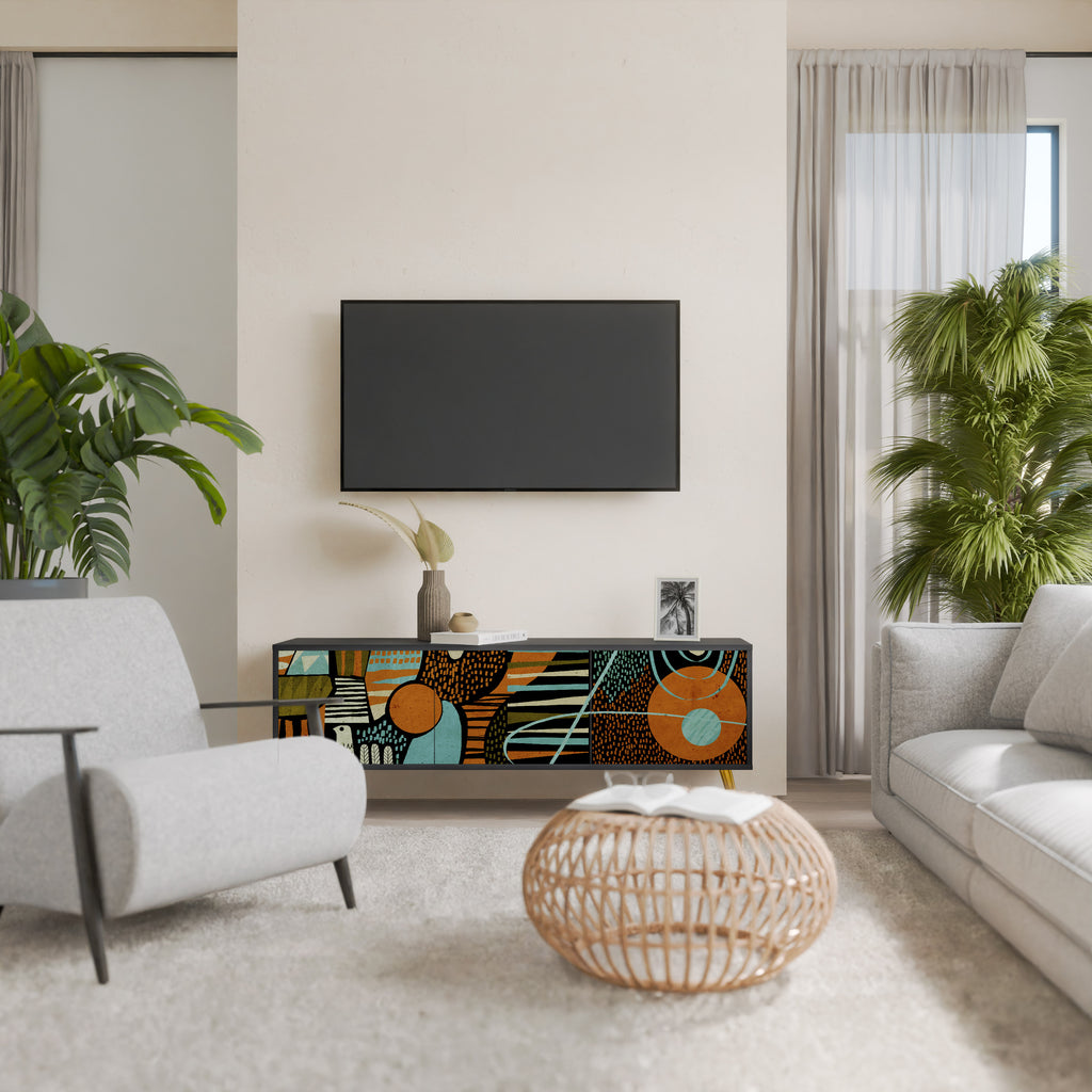 Mueble de TV de 3 puertas GEODE GLIMMER en acabado negro