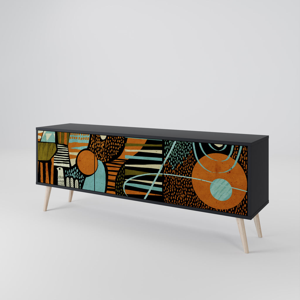 Mueble de TV de 3 puertas GEODE GLIMMER en acabado negro
