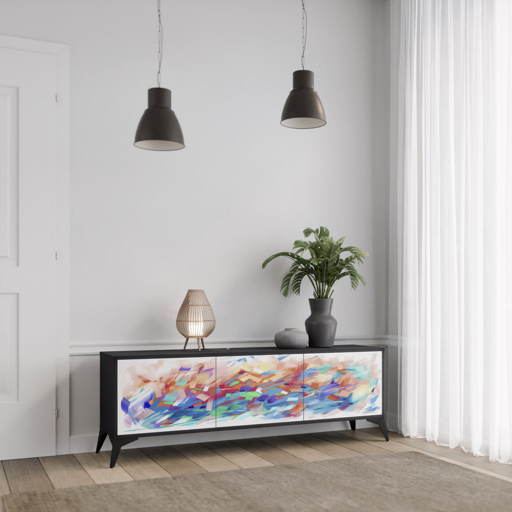 Mueble de TV de 3 puertas FINESSE MASH-UP con acabado negro