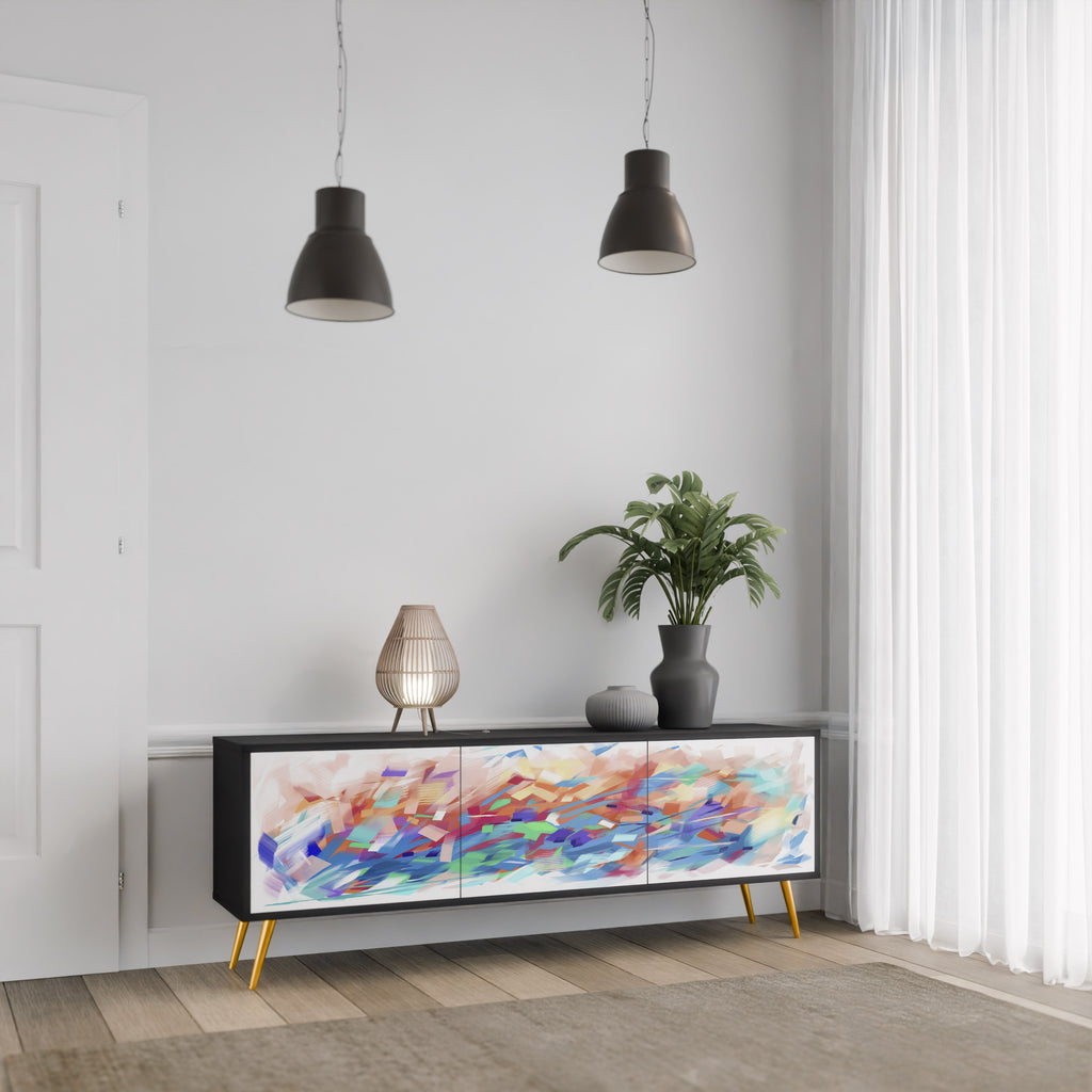 Mueble de TV de 3 puertas FINESSE MASH-UP con acabado negro