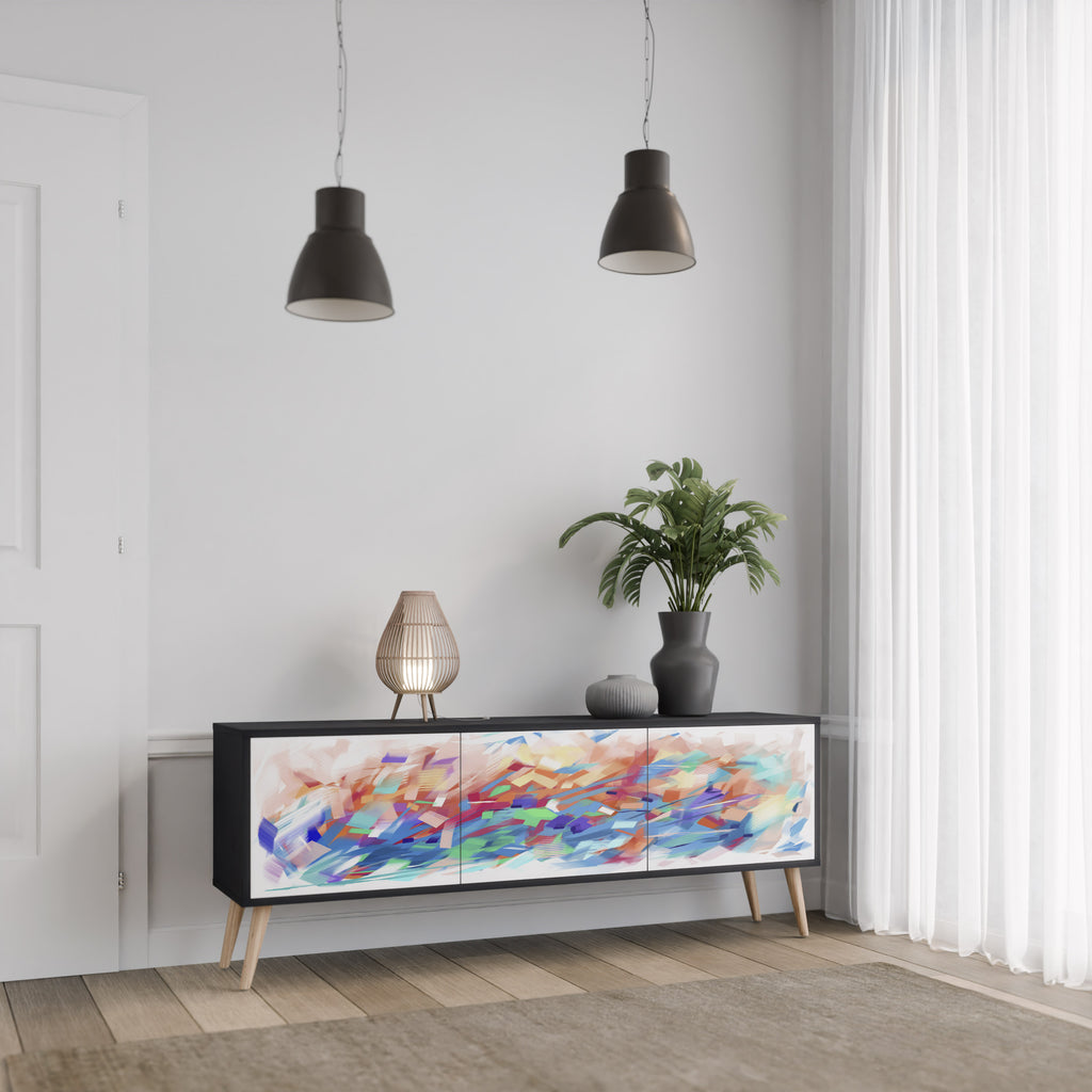 Mueble de TV de 3 puertas FINESSE MASH-UP con acabado negro