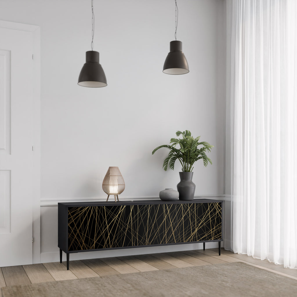 Mueble para TV de 3 puertas BRIGHT MESH con acabado negro