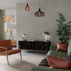 BRIGHT MESH Mueble de TV de 3 Puertas en Acabado Negro