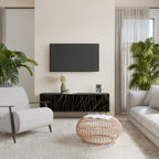 BRIGHT MESH Mueble de TV de 3 Puertas en Acabado Negro