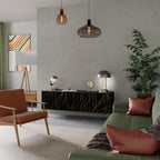 BRIGHT MESH Mueble de TV de 3 Puertas en Acabado Negro