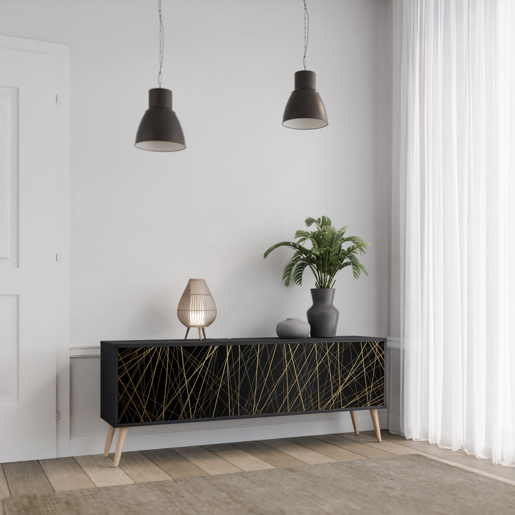Mueble para TV de 3 puertas BRIGHT MESH con acabado negro