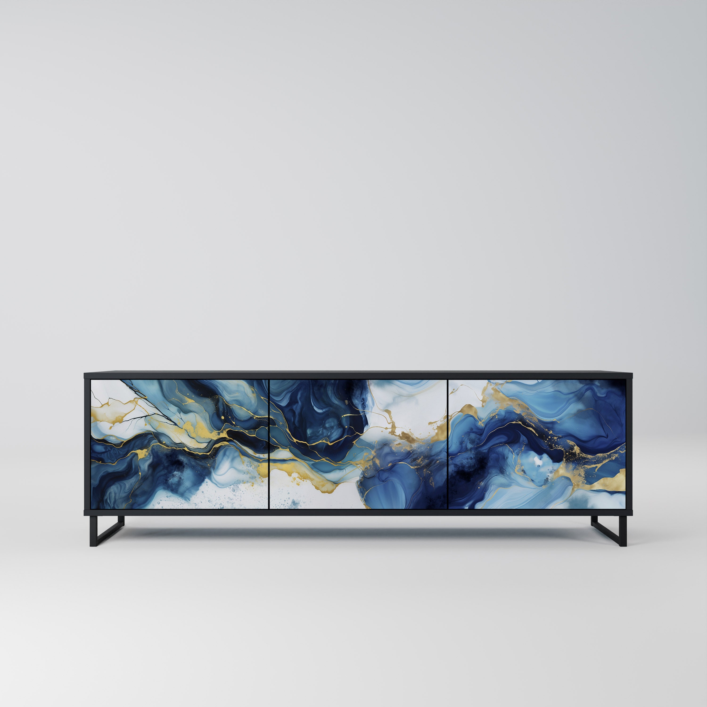 Mueble de TV de 3 puertas INKY MARBLE con acabado negro