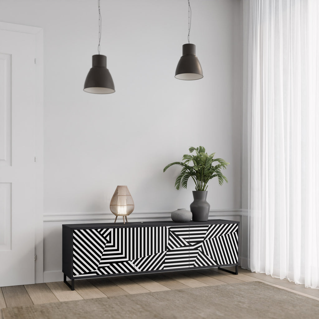 Mueble de TV ILLUSIONARY LATTICE de 3 puertas con acabado negro