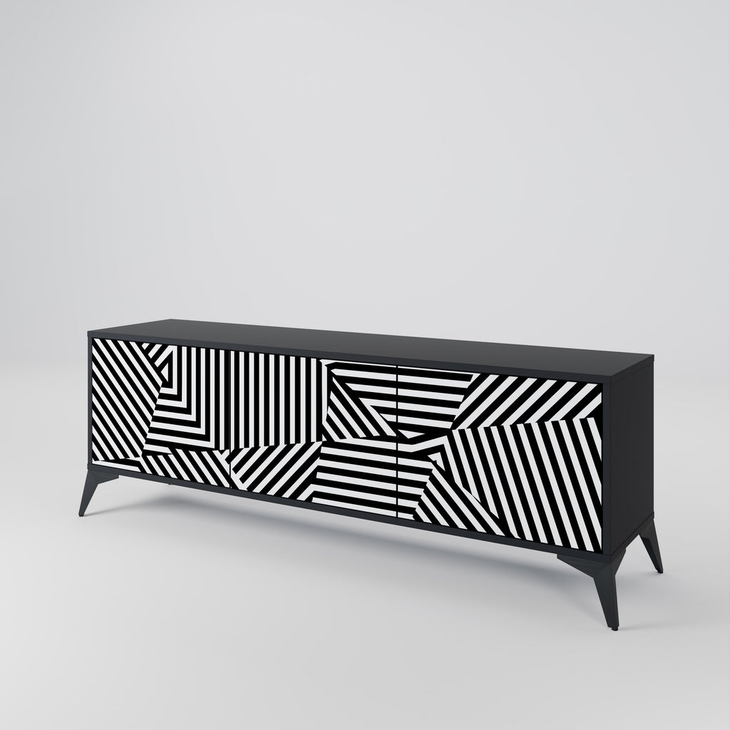 Mueble de TV ILLUSIONARY LATTICE de 3 puertas con acabado negro