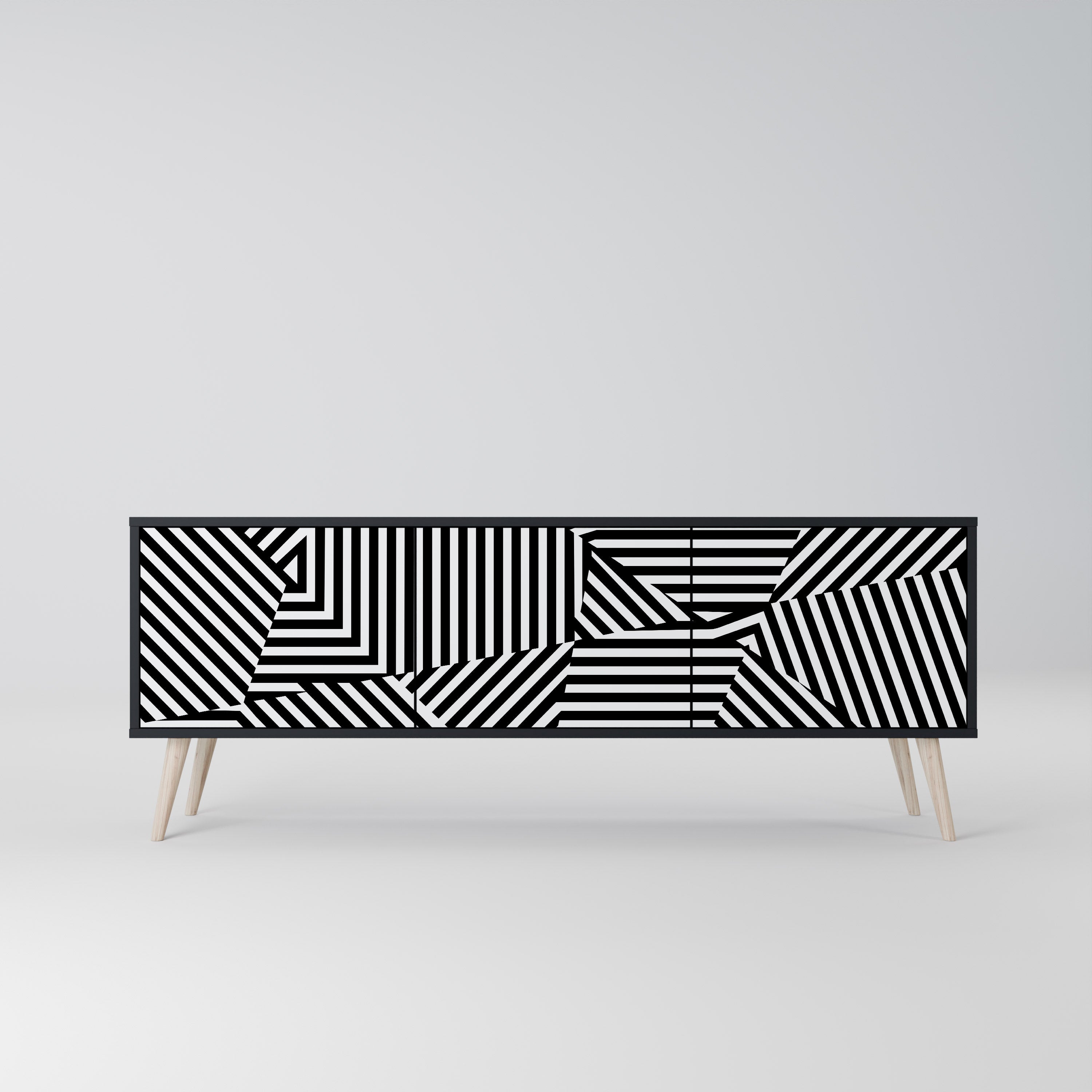 Mueble de TV ILLUSIONARY LATTICE de 3 puertas con acabado negro