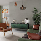 TESSELATED GREENERY Mueble de TV de 3 Puertas en Acabado Negro