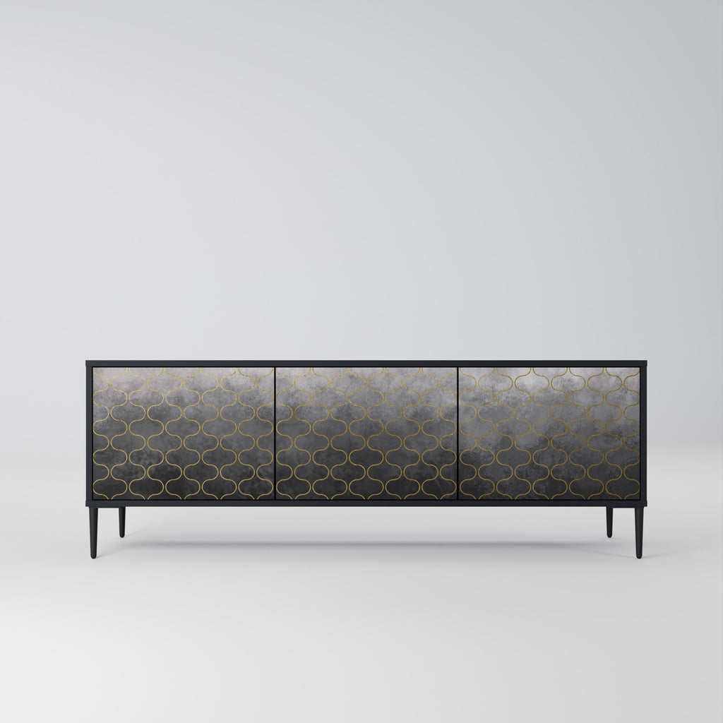 Mueble para TV de 3 puertas en color grisáceo teselado con acabado negro