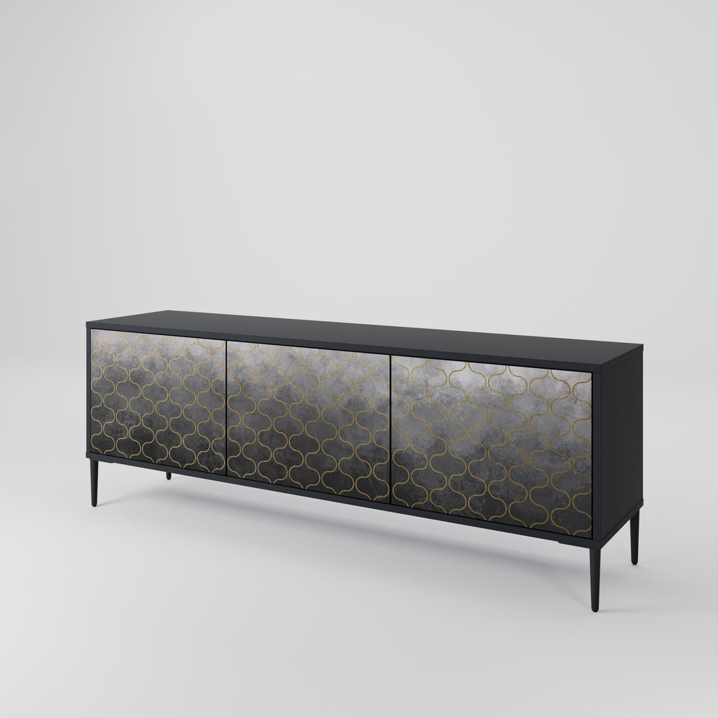 Mueble para TV de 3 puertas en color grisáceo teselado con acabado negro