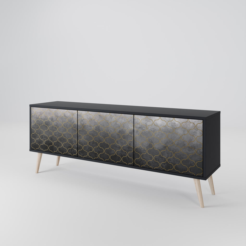 Mueble para TV de 3 puertas en color grisáceo teselado con acabado negro