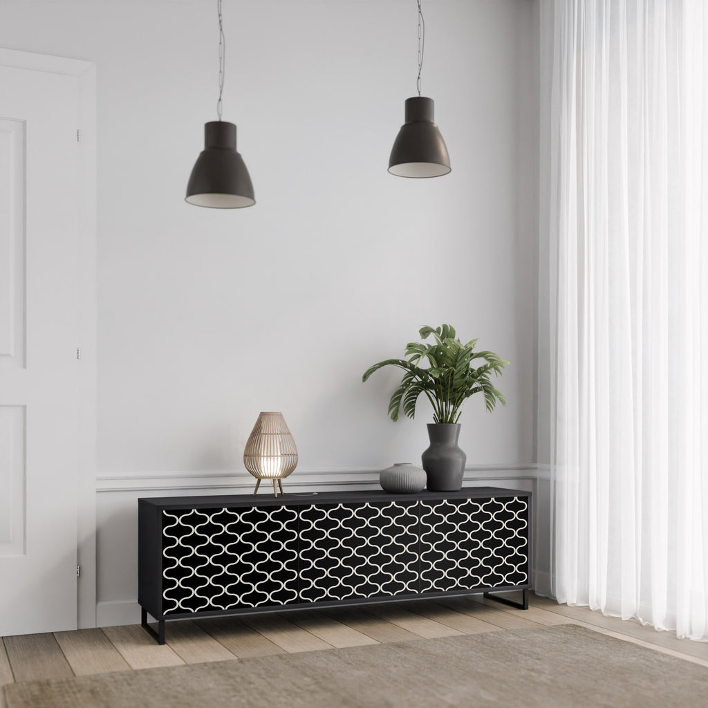 Mueble para TV de 3 puertas TESSELATED BLACKNESS con acabado negro