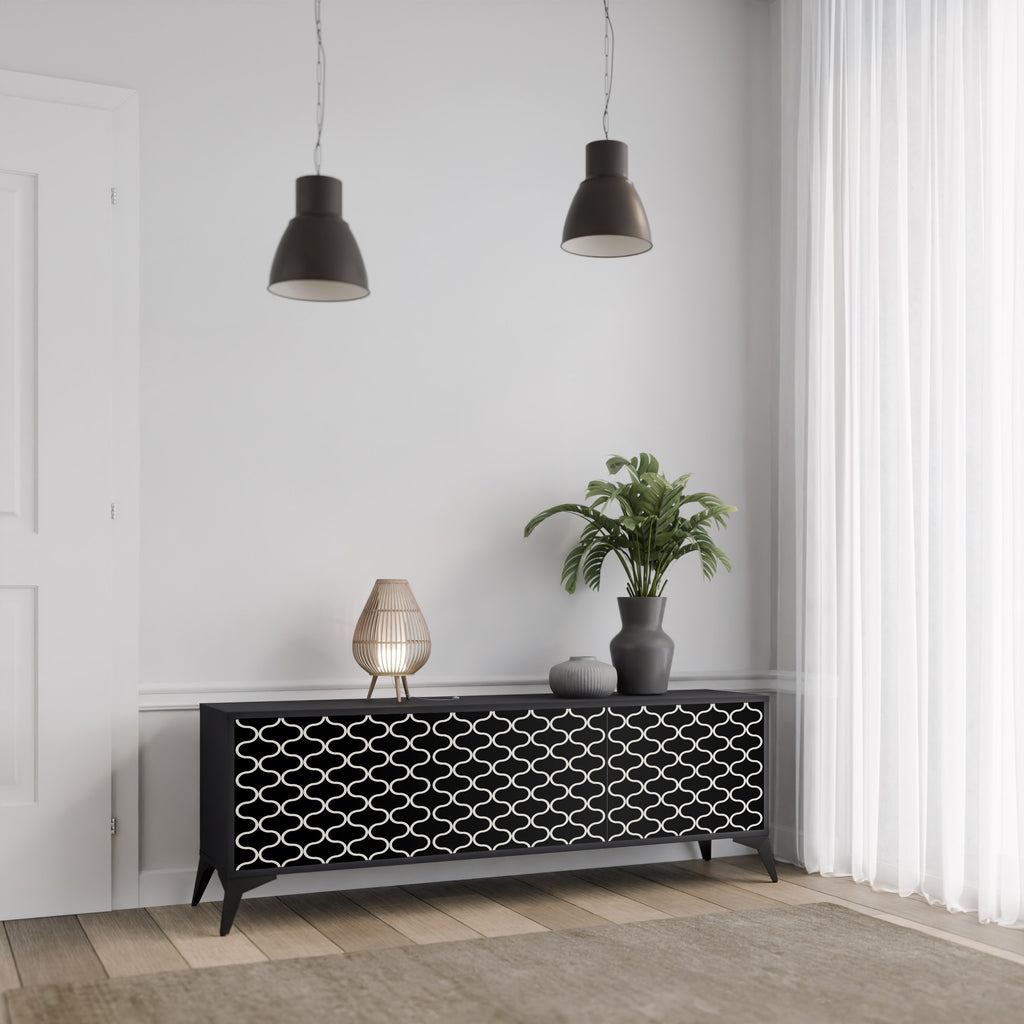 Mueble para TV de 3 puertas TESSELATED BLACKNESS con acabado negro