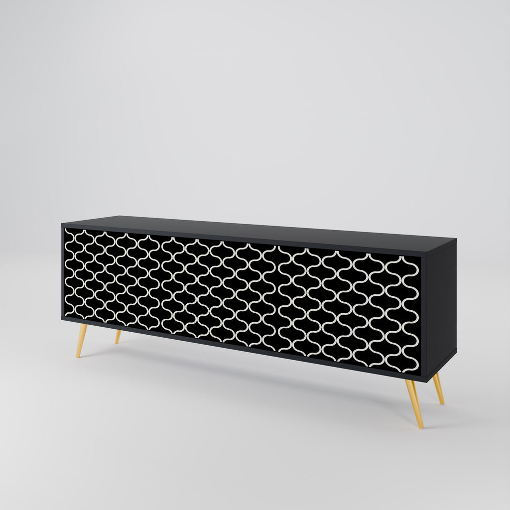 Mueble para TV de 3 puertas TESSELATED BLACKNESS con acabado negro