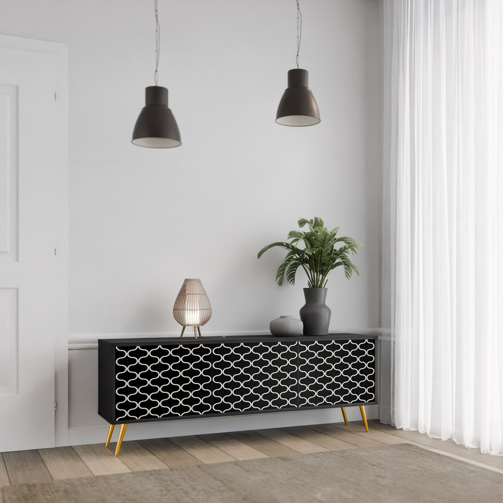 Mueble para TV de 3 puertas TESSELATED BLACKNESS con acabado negro