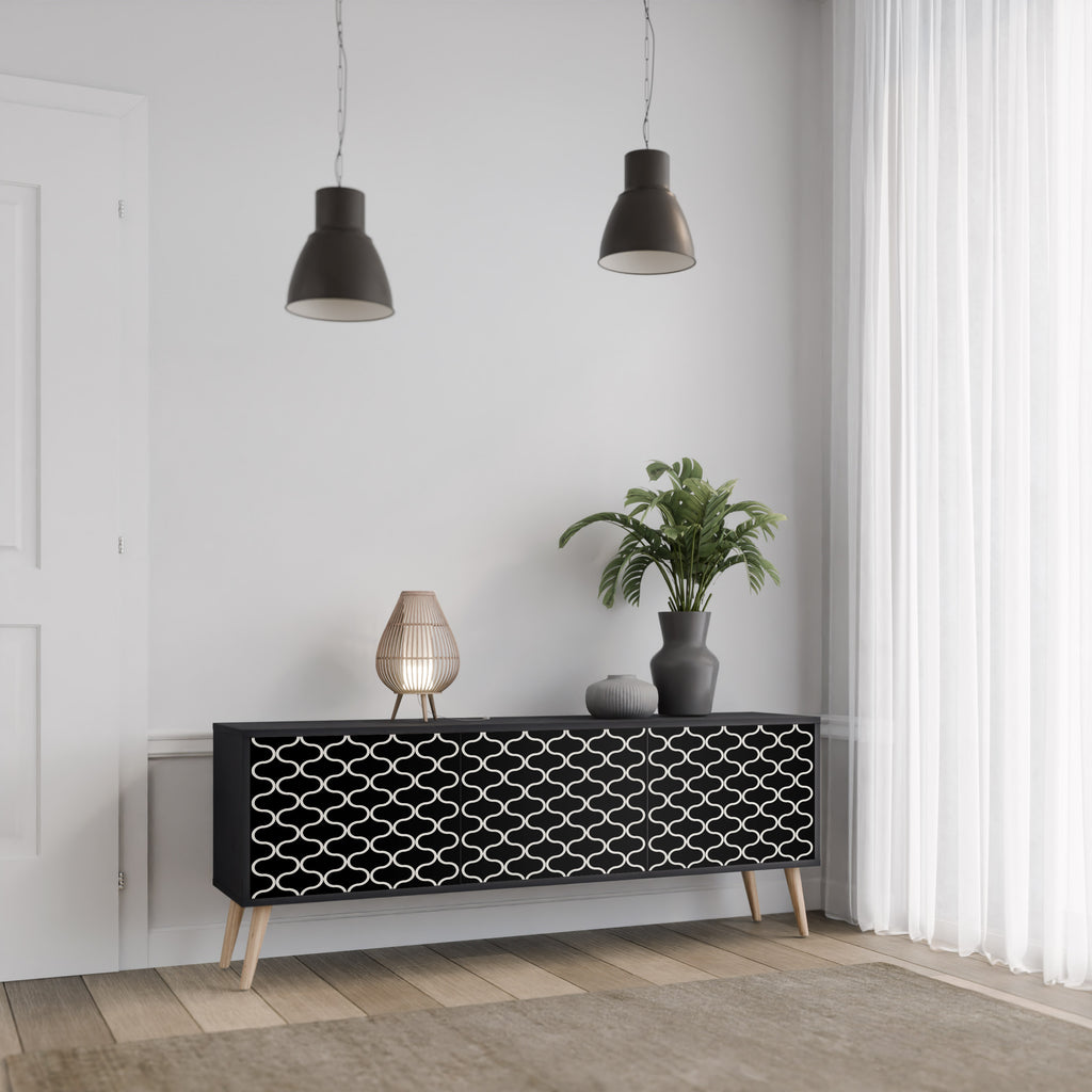 Mueble para TV de 3 puertas TESSELATED BLACKNESS con acabado negro
