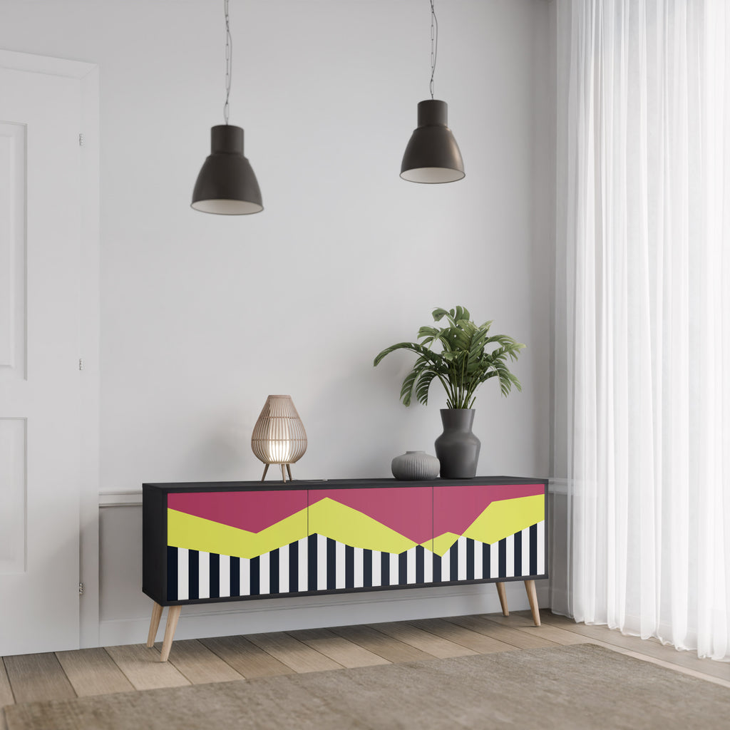 Mueble de TV PIANO FANTASY de 3 puertas con acabado negro