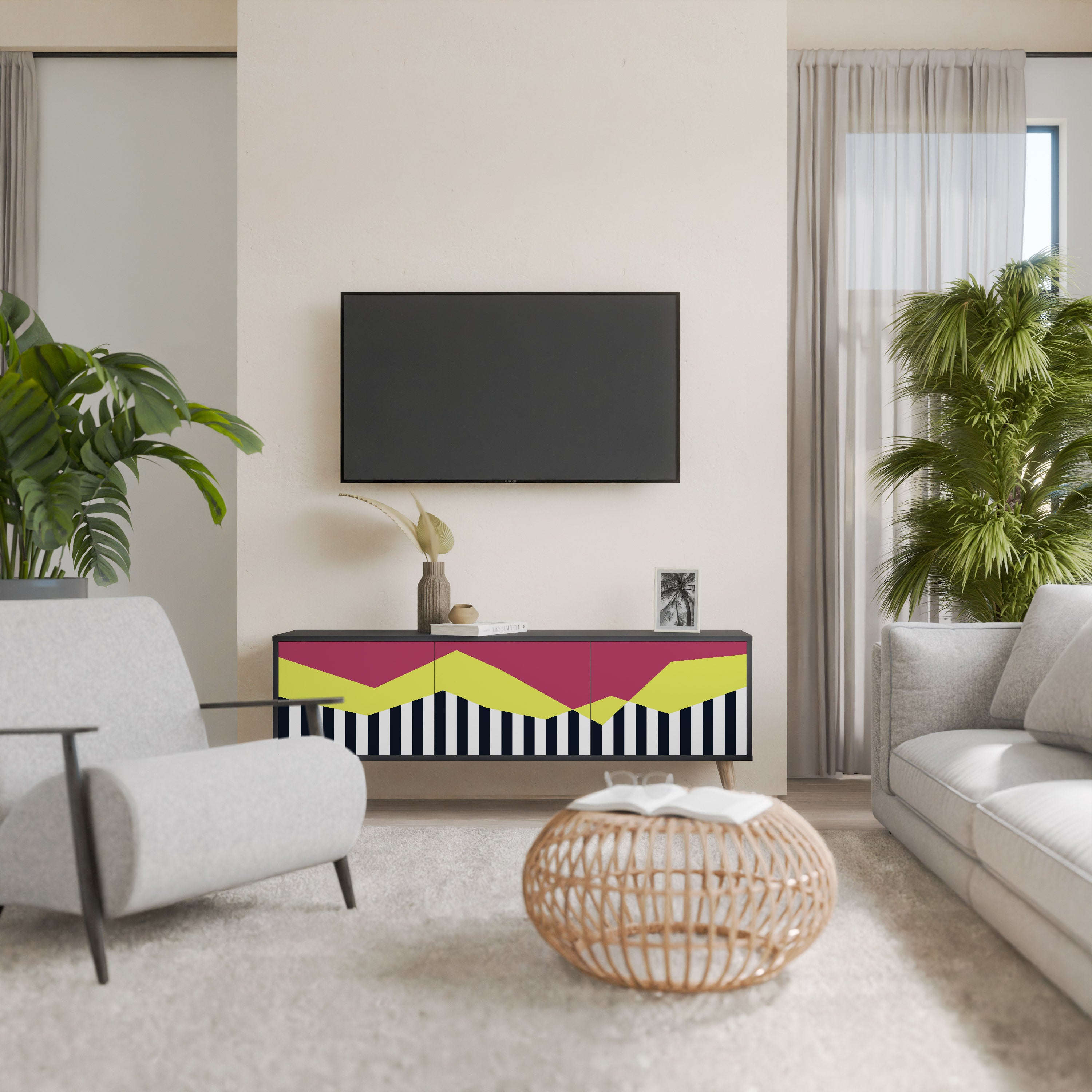 Mueble de TV PIANO FANTASY de 3 puertas con acabado negro