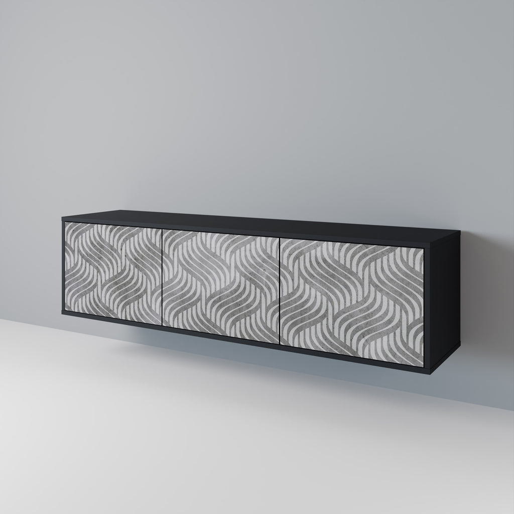Mueble de TV de 3 puertas CONCRETE MOVEMENT con acabado negro